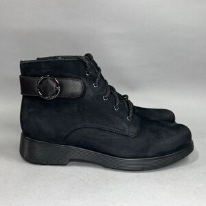 Munro Buckley Boots‎ Women's Size 8.5 Black Nubuck Leather Lace Up Buckle Combat